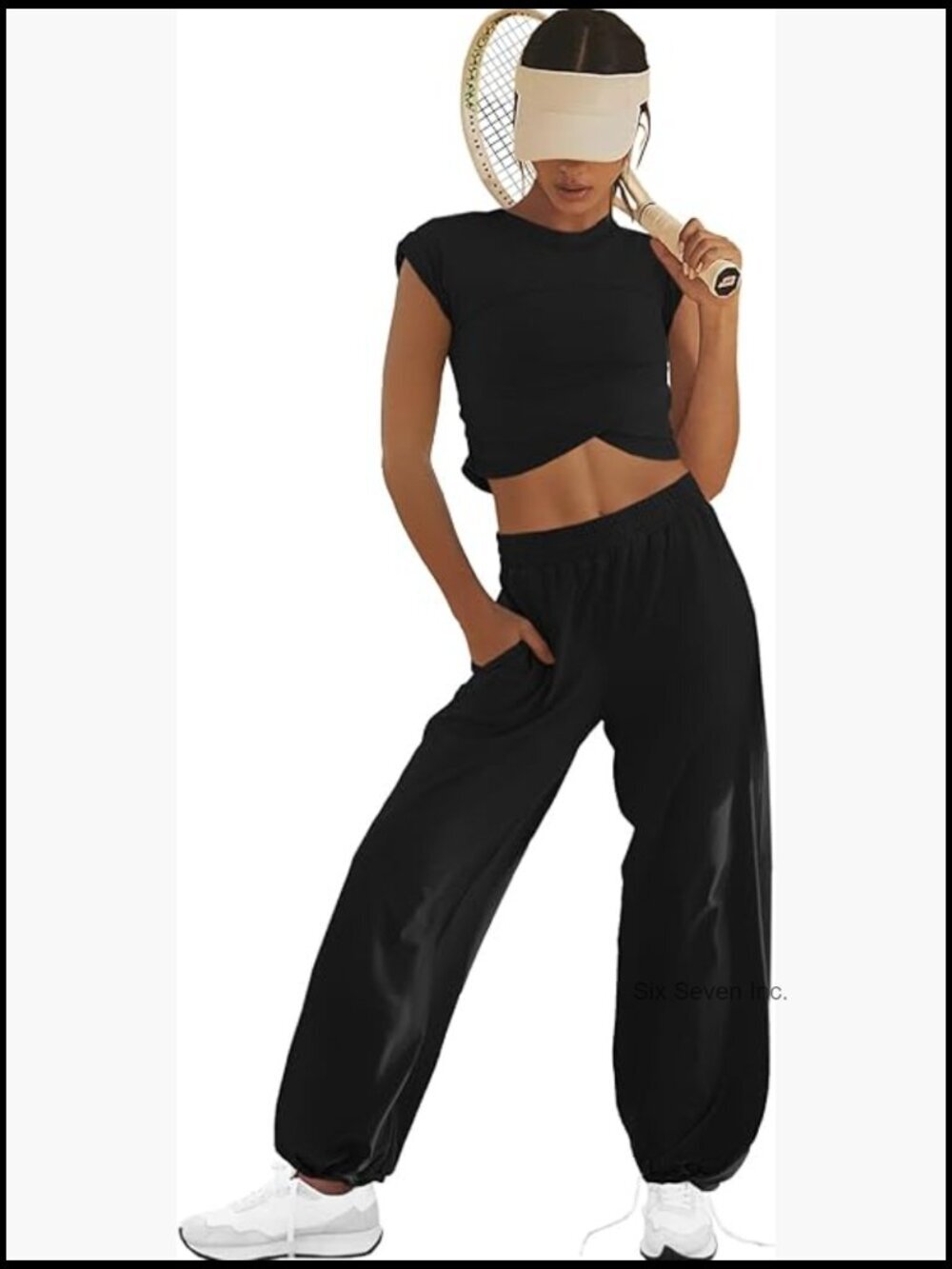 Women's 2 Piece Loungewear Set Crop Top & Wide Leg Pants with Pockets Tracksuit